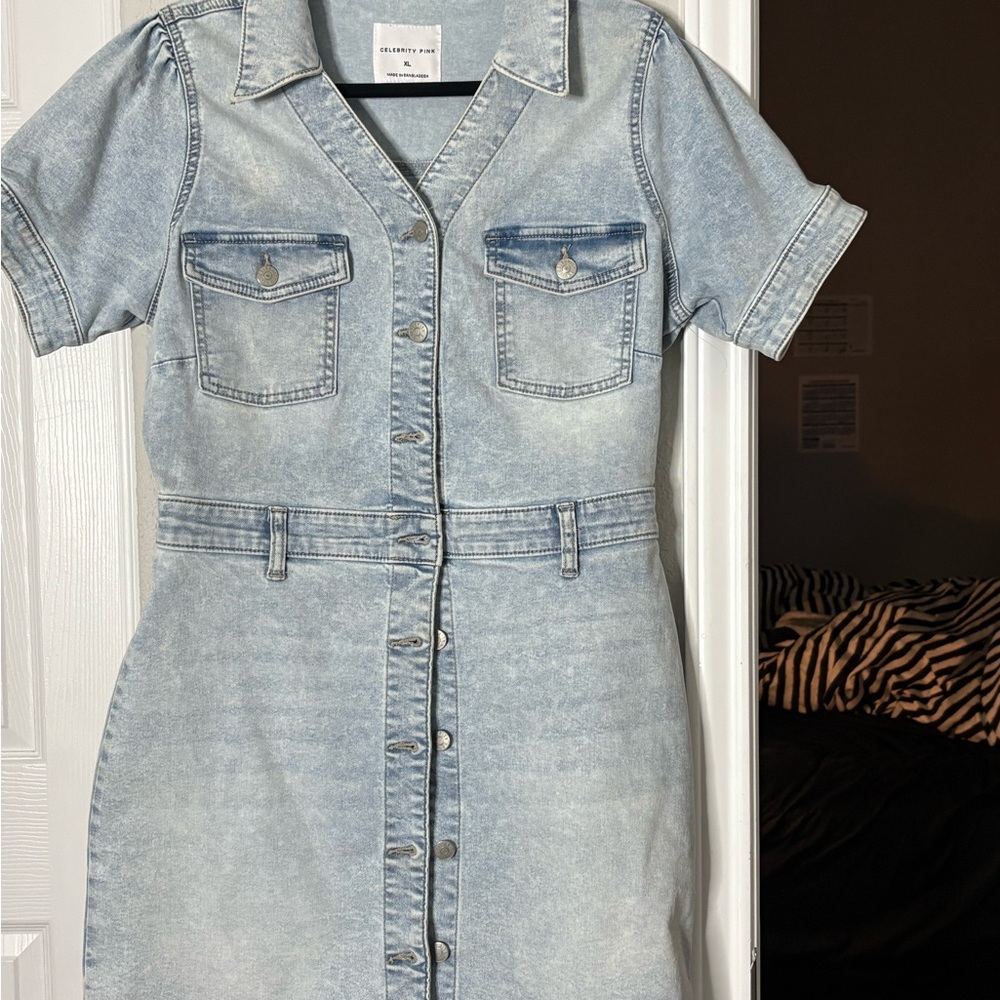 Celebrity Pink Light Blue Denim Mini Dress